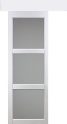 Porte Coulissante Kenya Blanc Vitree H204 X L83 + Rail Aluminium Bandeau Blanc Et 2 Coquilles Gd Menuiseries