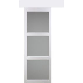 Porte Coulissante Kenya Blanc Vitree H204 X L93 + Rail Aluminium Bandeau Blanc Gd Menuiseries