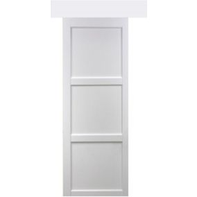 Porte Coulissante Korya Blanc 3 Panneaux H204 X L73 + Rail Alu Bandeau Blanc Et 2 Coquilles Gd Menuiseries