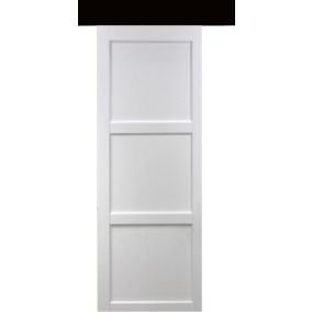 porte Coulissante Korya Blanc 3 Panneaux H204 X L73 + Rail Alu Bandeau Noir Et 2 Coquilles Gd Menuiseries