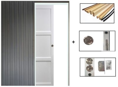 Porte Coulissante Korya Blanc 3 Panneaux H204 X L83 Cm, Galandage, Kit De Finition Gd Menuiseries