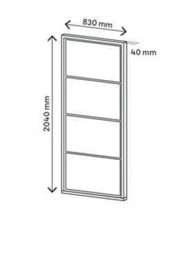 Porte coulissante Loft noire 4 vitrages H.204 x l.83 cm