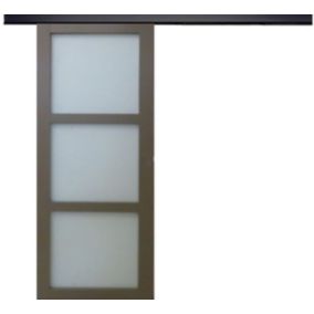 Porte Coulissante Marron Ral7006 Vitee H204 X L73 + Rail Alu Bandeau Noir Gd Menuiseries