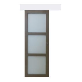 Porte Coulissante Marron Ral7006 Vitrée H204 X L73 + Rail Alu Blanc Et 2 Coquilles Gd Menuiseries