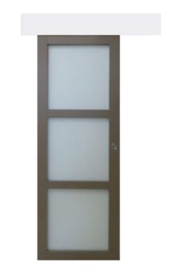 porte Coulissante Marron Ral7006 Vitrée H204 X L83 + Rail Alu Blanc Gd Menuiseries