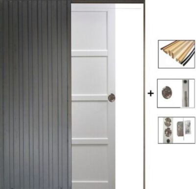 Porte Coulissante Tamera Blanc 4 Panneaux H204 X L63 Cm, Galandage, Kit Finition Gd Menuiseries