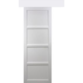 Porte Coulissante Tamera Blanc 4 Panneaux H204 X L73 Avec Rail Alu Bandeau Blanc Gd Menuiseries