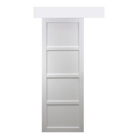 Porte Coulissante Tamera Blanc 4 Panneaux H204 X L83 Avec Rail Alu Bandeau Blanc Gd Menuiseries