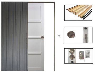 Porte Coulissante Tamera Blanc 4 Panneaux H204 X L83 Cm, Galandage, Kit Finition Gd Menuiseries
