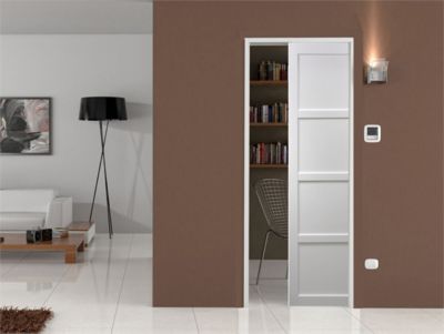 Porte Coulissante Tamera Blanc 4 Panneaux H204 X L83 Cm, Galandage, Kit Finition Gd Menuiseries