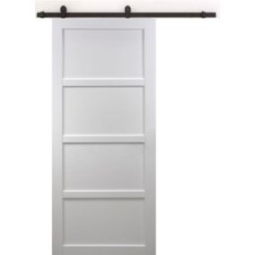 Porte Coulissante Tamera Blanc 4 Panneaux H204 X L83 + Rail à  Roulettes Et 2 Coquilles Noir Gd Menuiseries