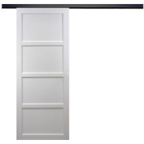 Porte Coulissante Tamera Blanc 4 Panneaux H204 X L93 + Rail Alu Bandeau Noir Gd Menuiseries