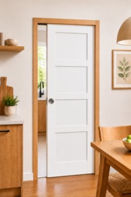 Porte Coulissante Tamera Blanc H204 X L73 Cm, Galandage, Kit Finition (coquille Et Tire Doigt) Gd Menuiseries