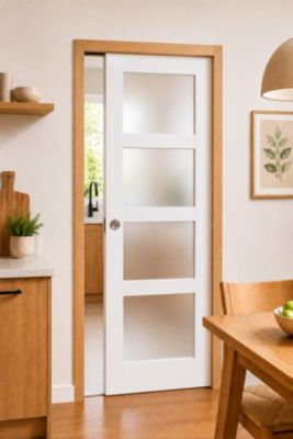 Porte Coulissante Tana Blanc Vitrée H204 X L63 Cm, Galandage, Kit Finition Gd Menuiseries