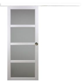 Porte Coulissante Tana Blanc Vitrée H204 X L63 + Rail Alu Bandeau Blanc Et 2 Coquilles Gd Menuiseries