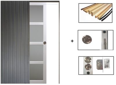 Porte Coulissante Tana Blanc Vitrée H204 X L73 Cm, Galandage, Kit Finition Gd Menuiseries