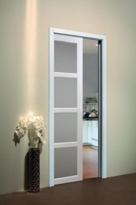Porte Coulissante Tana Blanc Vitrée H204 X L83 Cm, Galandage, Kit Finition Gd Menuiseries