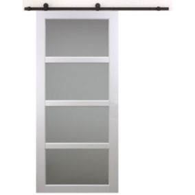 Porte Coulissante Tana Blanc Vitrée H204 X L83 + Rail à  Roulettes Gd Menuiseries