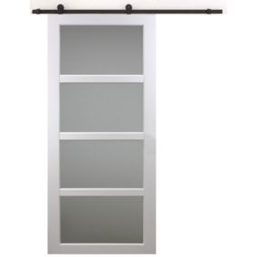 Porte Coulissante Tana Blanc Vitrée H204 X L93 + Rail à  Roulettes Et 2 Coquilles Noir Gd Menuiseries