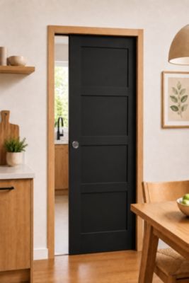 Porte Coulissante Telia Noir 4 Panneaux H204 X L83 Cm, Galandage, Kit Finition Gd Menuiseries