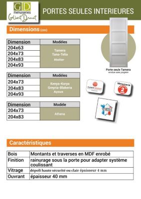 Porte Coulissante Telia Noir Vitrée H204 X L73 + Rail Alu Gd Menuiseries