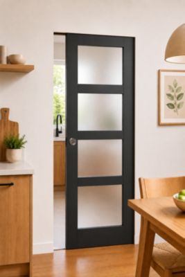 Porte Coulissante Telia Noir Vitrée H204 X L83 Cm, Galandage Gd Menuiseries