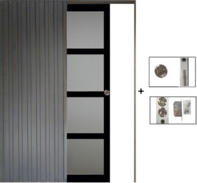 Porte Coulissante Telia Noir Vitrée H204 X L83 Cm, Galandage Gd Menuiseries