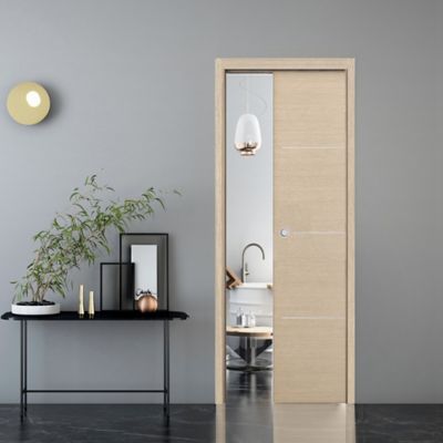 Porte coulissante Triaconta bois naturel H.204 x l.83 cm