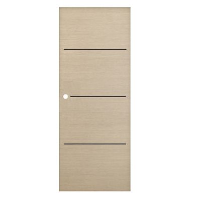 Porte coulissante Triaconta bois naturel inserts noirs mat H.204 x l.73 cm