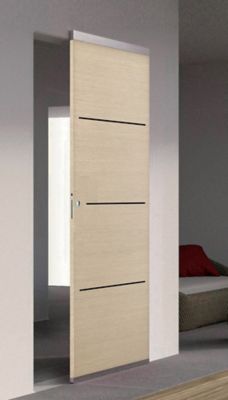 Porte coulissante Triaconta bois naturel inserts noirs mat H.204 x l.73 cm