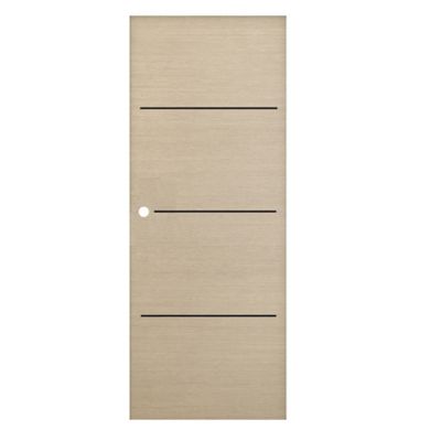 Porte coulissante Triaconta bois naturel inserts noirs mat H.204 x l.83 cm