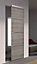 Porte coulissante Triaconta gris clair inserts noirs mat H.204 x l.73 cm