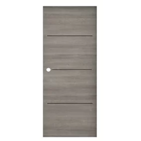Porte coulissante Triaconta gris clair inserts noirs mat H.204 x l.83 cm