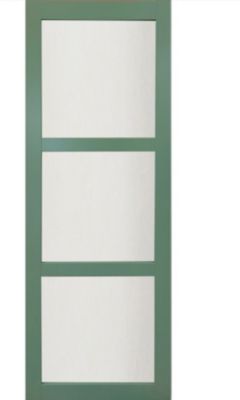 Porte Coulissante Vert Ral 6021 Vitrée H204 X L73 + Rail Alu Bandeau Blanc Et 2 Coquilles Gd Menuiseries