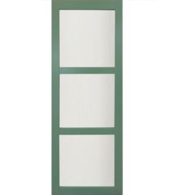 Porte Coulissante Vert Ral 6021 Vitrée H204 X L73 + Rail Alu Bandeau Blanc Et 2 Coquilles Gd Menuiseries