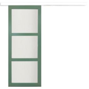 Porte Coulissante Vert Vitrée H204 X L83 + Rail Bandeau Blanc Gd Menuiseries