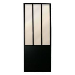 Porte coulissante vitrée esprit atelier noir H.204 x l.93 cm