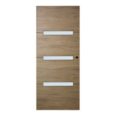 Porte coulissante vitrée effet chêne, verre dépoli de sécurité, 73 x 204 cm, Fortia Sanoa