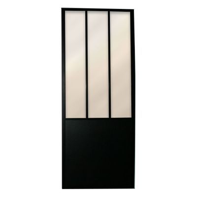 Porte coulissante vitrée en acier esprit atelier noir 83 cm