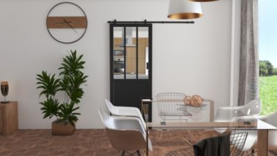 Porte coulissante vitrée esprit atelier H.204 x l.83 cm