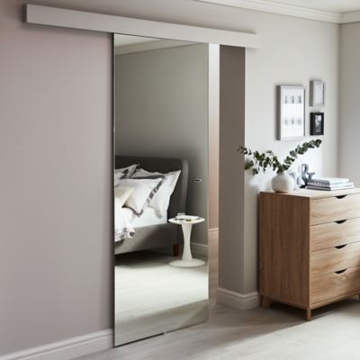 Porte coulissante vitrée Reflecto miroir H.204 x l.83 cm