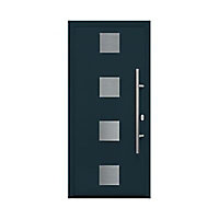 Porte d'entrée acier Plaques carrés gris anthracite 90 x h.215 cm poussant droit