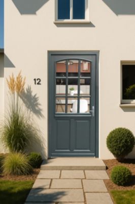 Porte D'entrée Bois Vitrée Alexa Gris Anthr., H215 X L80 Cm Côte Tableau P.gauche Gd Menuiseries