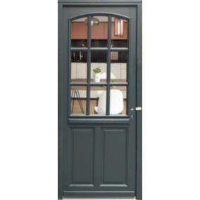 Porte D'entrée Bois Vitrée, Alexa , Gris Ral7016, H,215xl,80  P,gauche  Cote Tableau Gd Menuiseries