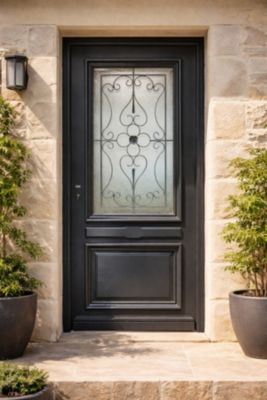 Porte D'entrée Bois Vitrée Candice Gris Anthr, H215 X L90 Cm P,droit Côte Tableau Gd Menuiseries