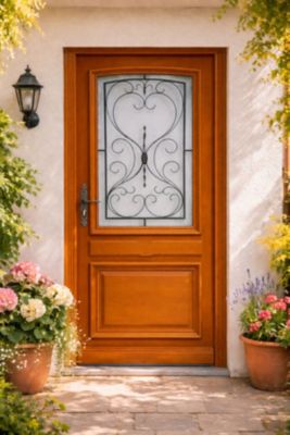 Porte D'entrée Bois Vitrée, Curcuma, H215 X L90 Cm Côte Tableau P.droit Gd Menuiseries