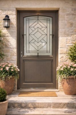 Porte D'entrée Bois Vitrée Elodie Gris Quartz, H215 X L90 Cm Côte Tableau P.droit (poignee, Barillet Ref 010403fp) Gd Menuiseries