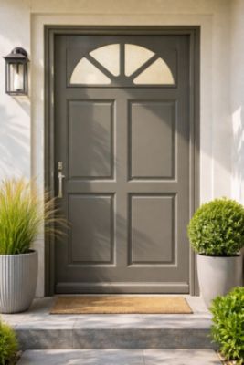 Porte D'entrée Bois Vitrée Fiacre Gris Quartz, H215 X L90 Cm Côte Tableau, P.droit Gd Menuiseries