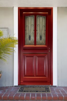 Porte D'entrée Bois Vitrée Martine Rouge Pourpre, H215 X L90 Cm Côte Tableau P. Gauche Gd Menuiseries