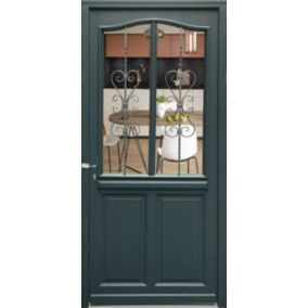 Porte D'Entrée Bois Vitrée, Sabrina , Gris Ral7016, H,215Xl,90  P, Droit Cote Tableau